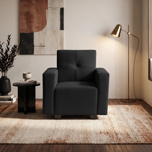 London 1 Seater Sofa- ( Plush Suede Fabric- Black )