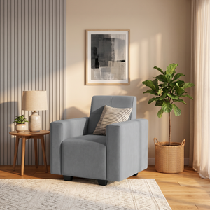 London 1 Seater Sofa- ( Plush Suede Fabric- Grey )