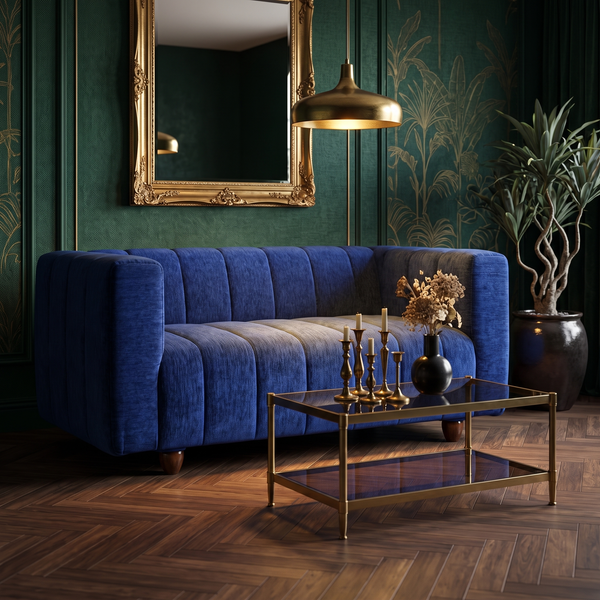 Tokyo 2 Seater Sofa- ( Premium Molfino Fabric- Blue )