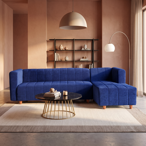 Tokyo 6 Seater Sofa Set Right Corner- ( Premium Molfino Fabric- Blue )