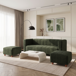 Tokyo 5 Seater Sofa Set with 2 Ottomans- ( Premium Molfino Fabric- Green )