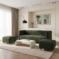 tokyo 5 seater sofa set with 2 ottoman premium molfino fabric finish color green