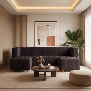 Tokyo 5 Seater Sofa Set with 2 Ottomans- ( Premium Molfino Fabric- Brown )