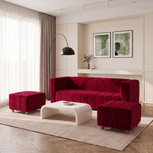 Tokyo 5 Seater Sofa Set with 2 Ottomans- ( Premium Molfino Fabric- Maroon )