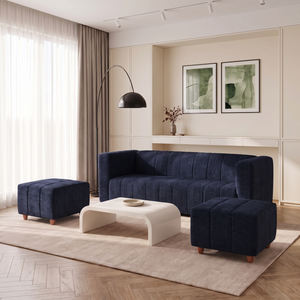 Tokyo 5 Seater Sofa Set with 2 Ottomans- ( Premium Molfino Fabric- Black )