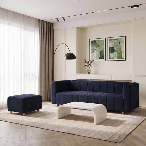 Tokyo 4 Seater Sofa Set with Ottoman- ( Premium Molfino Fabric- Black )