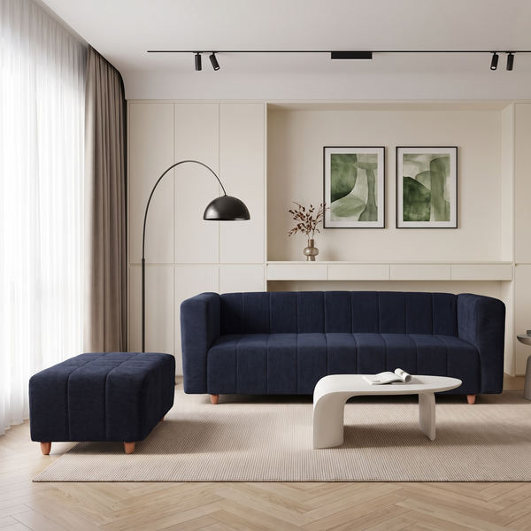Tokyo 4 Seater Sofa Set with Ottoman- ( Premium Molfino Fabric- Black )