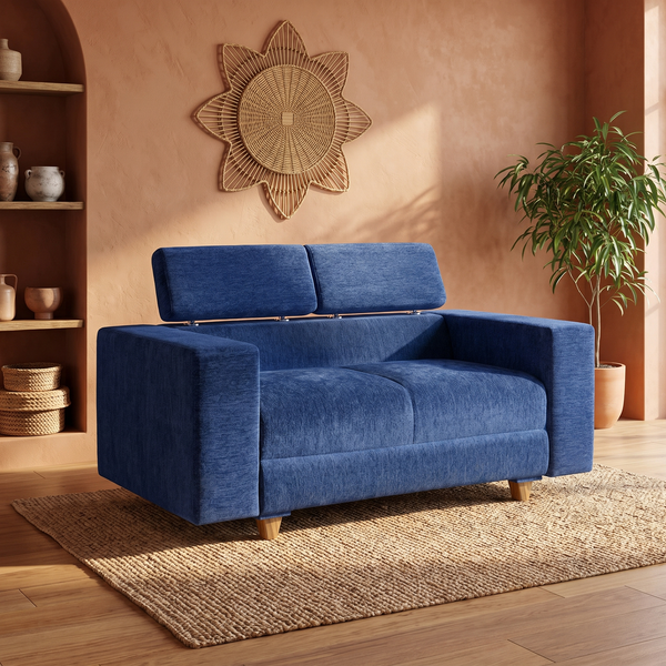 Berlin 2 Seater Sofa- ( Premium Molfino Fabric- Blue )