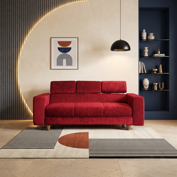 Berlin 3 Seater Sofa- ( Premium Molfino Fabric- Maroon )