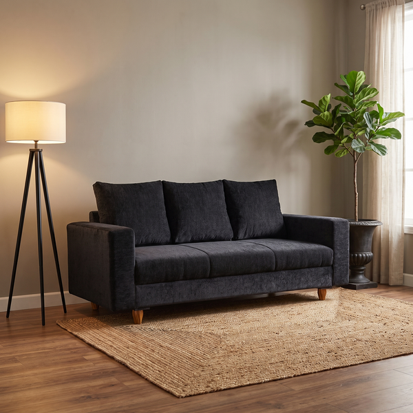 Rio 3 Seater Sofa- ( Premium Molfino Fabric- Black )