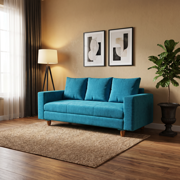 Rio 3 Seater Sofa- ( Premium Molfino Fabric- Sky Blue )