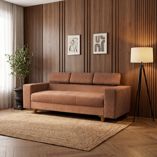 Berlin 3 Seater Sofa- ( Premium Molfino Fabric- Beige )