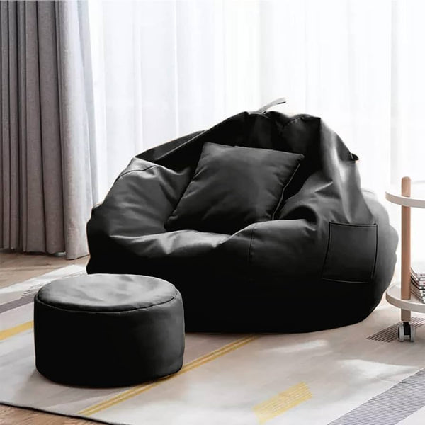 Seventh Heaven 4XL Filled Bean Bag with Cushion & Footrest ( Premium Leatherite - Black )