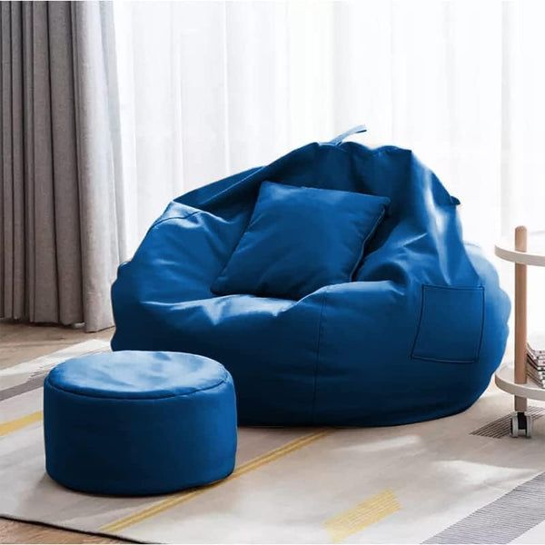 Seventh Heaven 4XL Filled Bean Bag with Cushion & Footrest ( Premium Leatherite - Royal Blue )