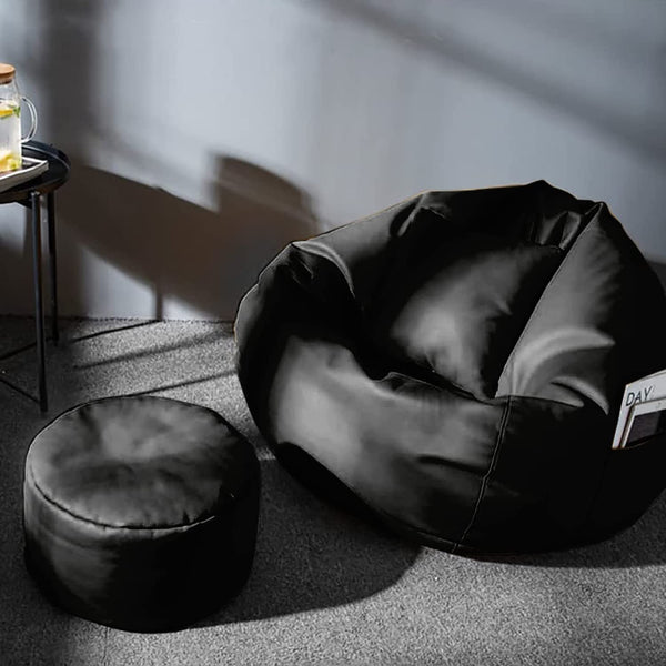 Seventh Heaven 4XL Filled Bean Bag with Cushion & Footrest ( Premium Leatherite - Black )