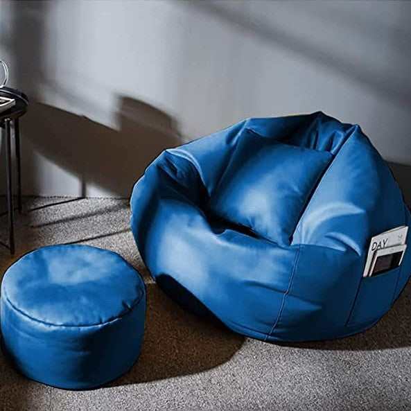 Seventh Heaven 4XL Filled Bean Bag with Cushion & Footrest ( Premium Leatherite - Royal Blue )