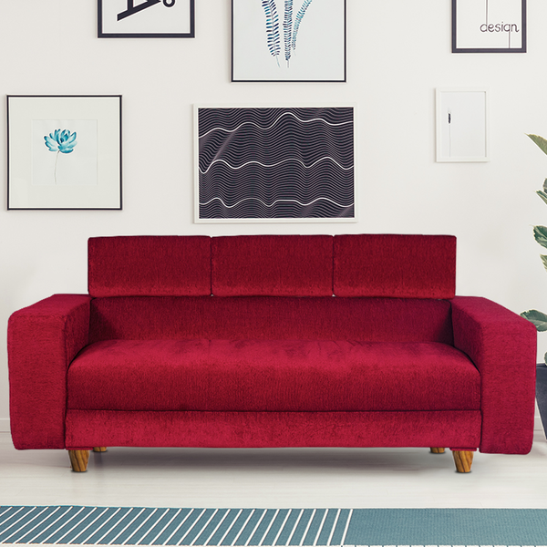 Berlin 3 Seater Sofa- ( Premium Molfino Fabric- Maroon )
