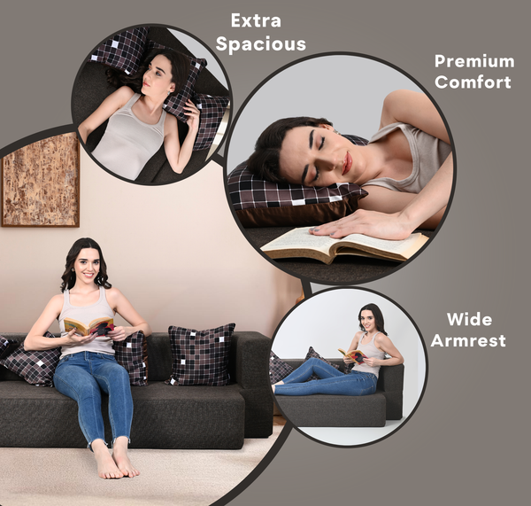 Flipper X Sofa Cum Bed - 4  Seater, Plain Cushion ( Jute Fabric, Brown )