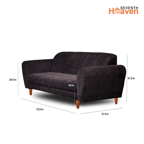 Milan 3 Seater Sofa - ( Premium Molfino Fabric- Black )
