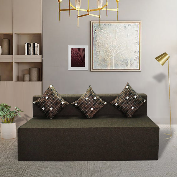 Rejoice Sofa Cum Bed - 3 Seater, Printed Cushion ( Jute Fabric, Brown )
