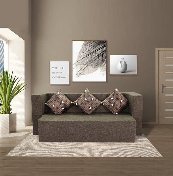 Flipper X Sofa Cum Bed - 3 Seater, Printed Cushion ( Jute Fabric, Brown )