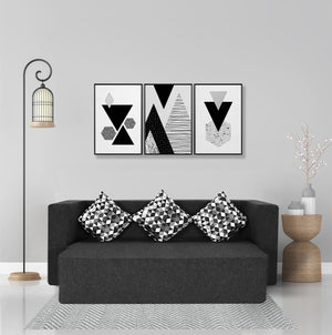 Flipper X Sofa Cum Bed - 3 Seater, Printed Cushion ( Jute Fabric, Dark Grey )