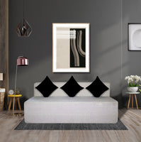 rejoice sofa cum bed 4 seater black cushion jute fabric light grey