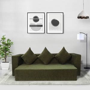 Flipper X Sofa Cum Bed - 3 Seater, Plain Cushion ( Premium Molfino Fabric, Green)