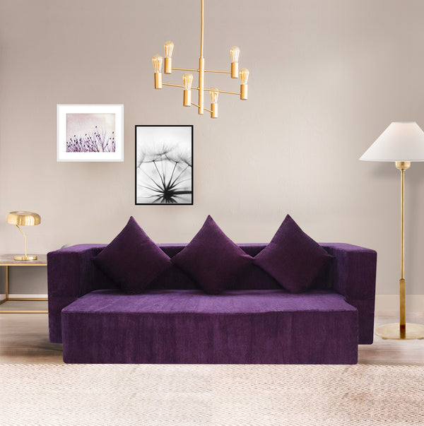 Flipper X Sofa Cum Bed - 3  Seater, Plain Cushion ( Premium Molfino Fabric, Purple )
