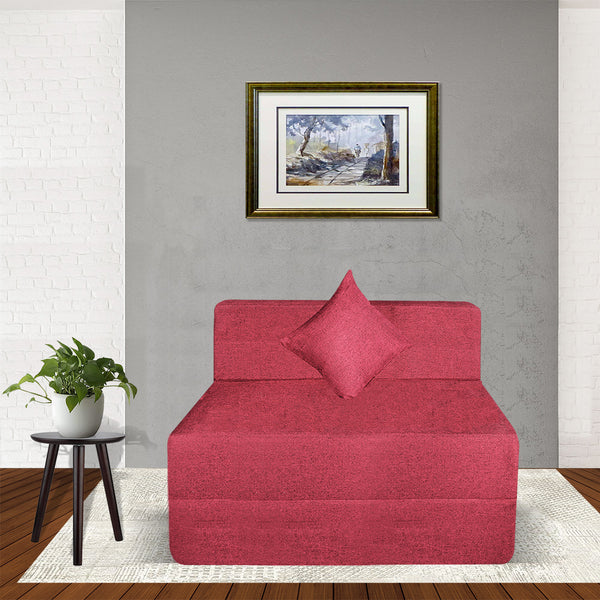 Rejoice Sofa Cum Bed - 1 Seater, Plain Cushion  ( Jute Fabric, Maroon )