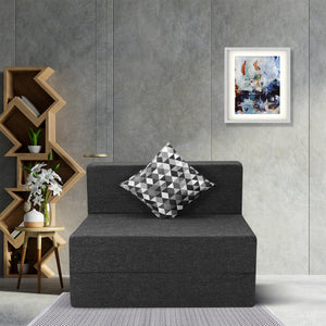 Rejoice Sofa Cum Bed - 1 Seater, Printed Cushion  ( Jute Fabric, Dark Grey )
