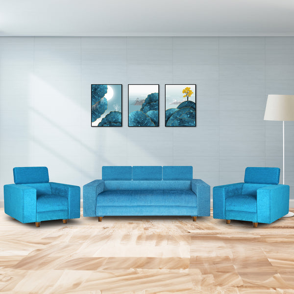 Berlin (3+1+1) Seater Sofa- ( Premium Molfino Fabric- Sky Blue )