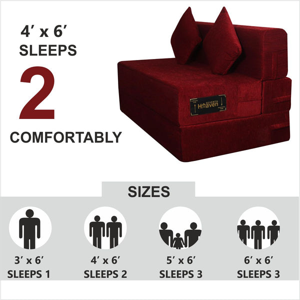 Rejoice Sofa Cum Bed - 2 Seater, Plain Cushion ( Premium Molfino Fabric, Maroon )