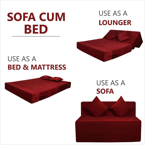 Rejoice Sofa Cum Bed - 2 Seater, Plain Cushion ( Premium Molfino Fabric, Maroon )