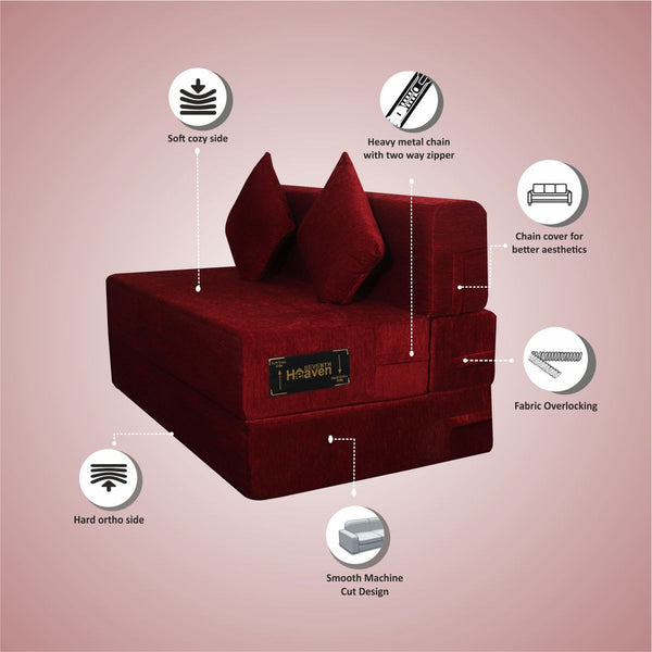 Rejoice Sofa Cum Bed - 2 Seater, Plain Cushion ( Premium Molfino Fabric, Maroon )