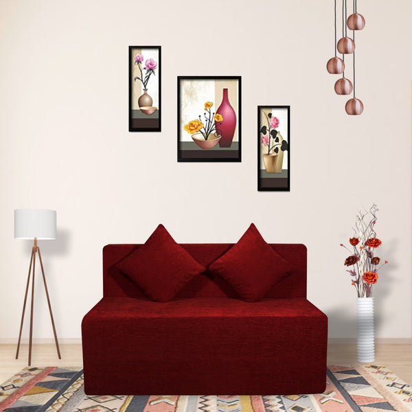 Rejoice Sofa Cum Bed - 2 Seater, Plain Cushion ( Premium Molfino Fabric, Maroon )