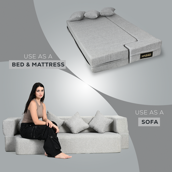 Flipper X Sofa Cum Bed - 4  Seater, Plain Cushion ( Jute Fabric, Light Grey )
