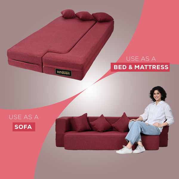 Flipper X Sofa Cum Bed - 4  Seater, Plain Cushion ( Jute Fabric, Maroon )
